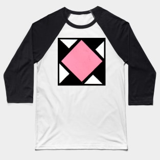 Pink Black and White Diamond Geometric Abstract Acrylic Painting Baseball T-Shirt